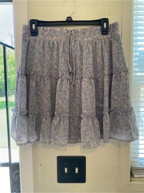Women’s She + Sky Lavender Floral Smocked Waist Skirt with tie, size large